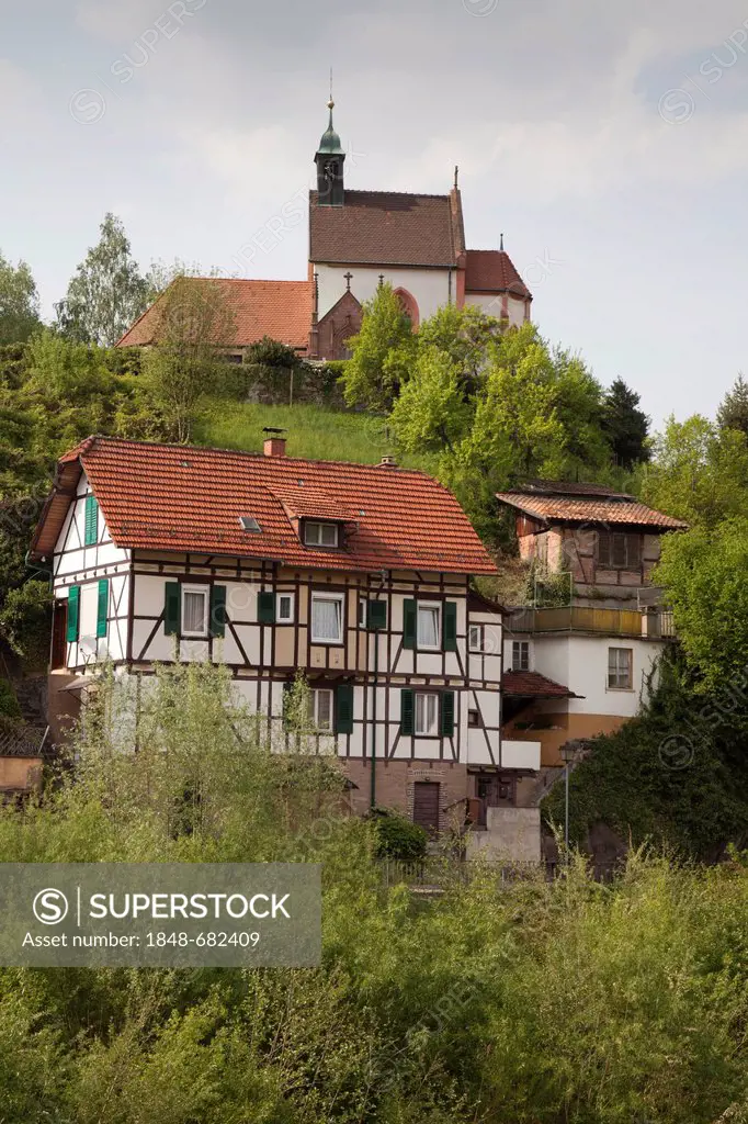 Weisenbach with Wendelinuskapelle chapel in the Murgtal valley, Black Forest, Baden-Wuerttemberg, Germany, Europe