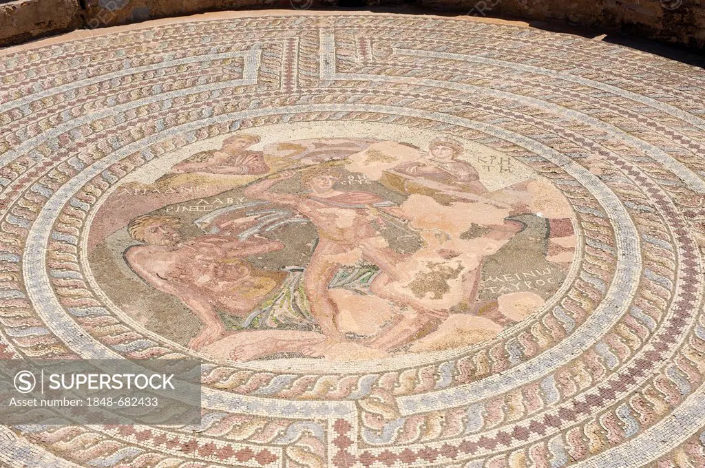 Mosaic in the archaeological excavation site in Pafos, Paphos, Southern Cyprus, Cyprus