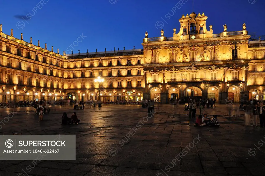 Plaza Mayor, city square, Salamanca, Unesco World Heritage Site, Castile and Leon or Castilia y Leon, Spain, Europe