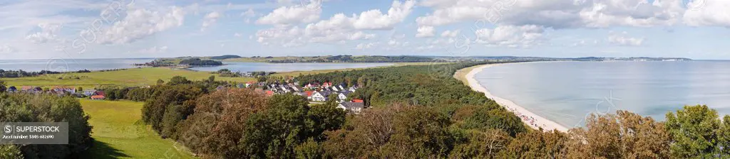 View over Moenchgut Peninsula from Thiesow, Ruegen, Mecklenburg-Vorpommern, Germany, Europe