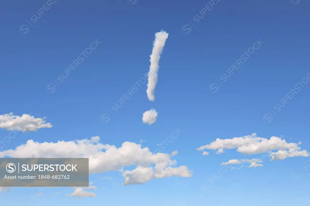 Cloud formations in the shape of an exclamation mark, illustration