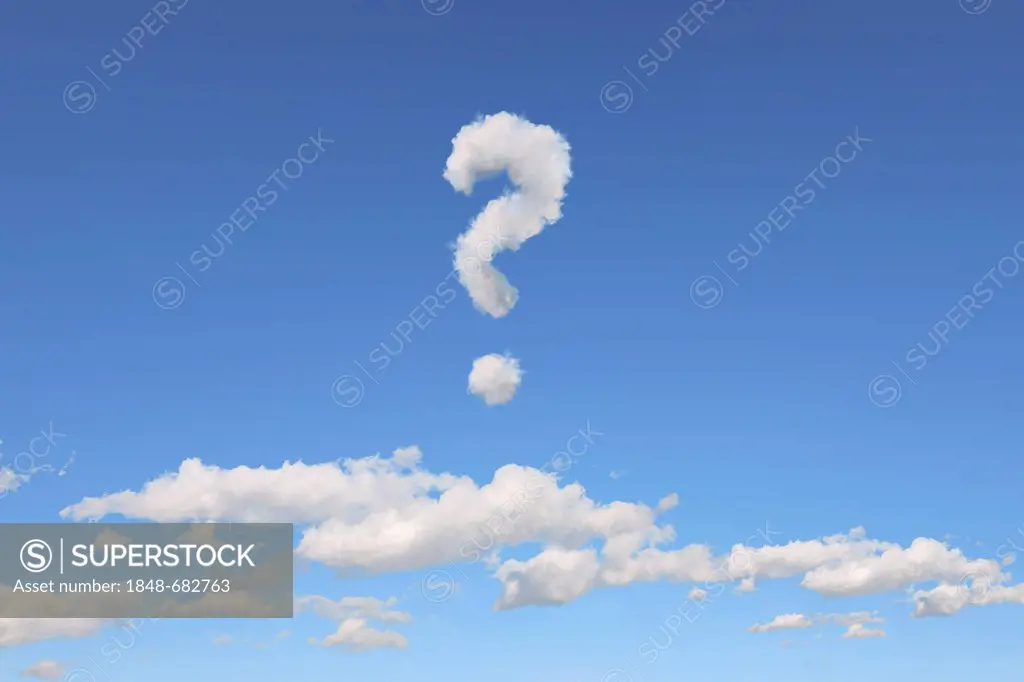 Cloud formations in the shape of a question mark, illustration