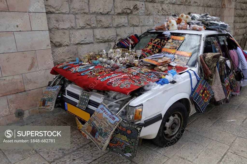 Car used as a market stall, Jerusalem, Israel, Middle East