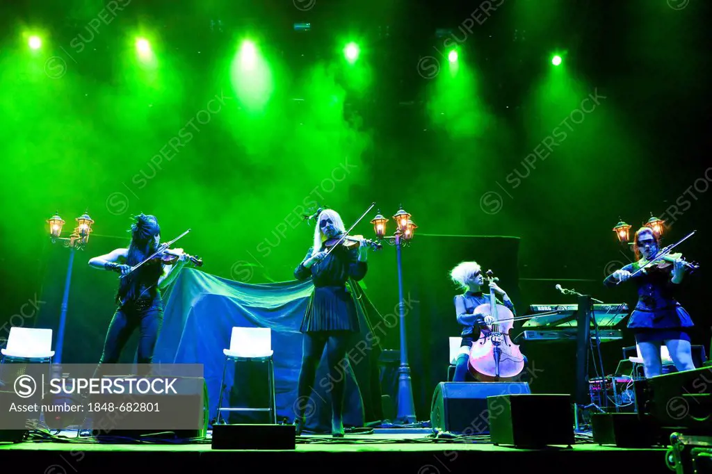 The German pop, rock, classical and gothic string quartet Eklipse, performing live at the Hallenstadion in Zurich, Switzerland, Europe