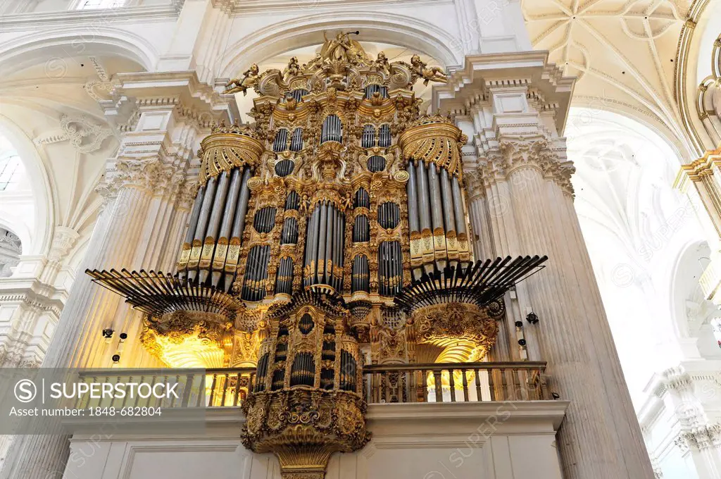 Organ, Cathedral of Santa Maria de la Encarnacion, Granada Cathedral, Granada, Andalucia, Spain, Europe