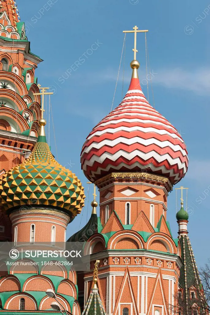 Domes of St. Basil's Cathedral, Red Square, UNESCO World Heritage Site, Moscow, Russia