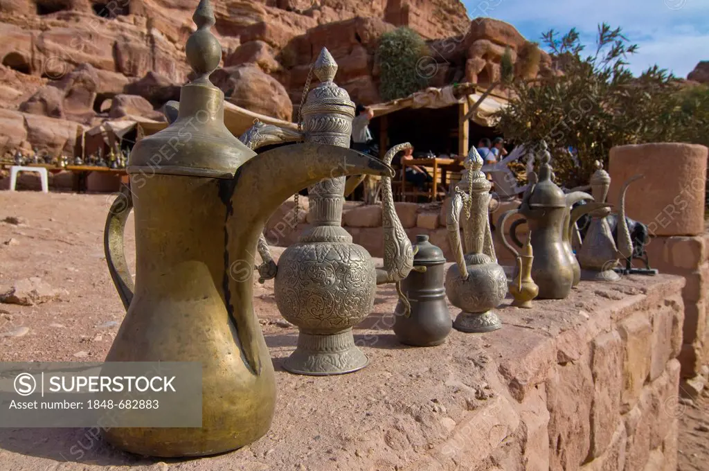 Old pots for sale as souvenirs, Petra, Jordan, Middle East, Asia
