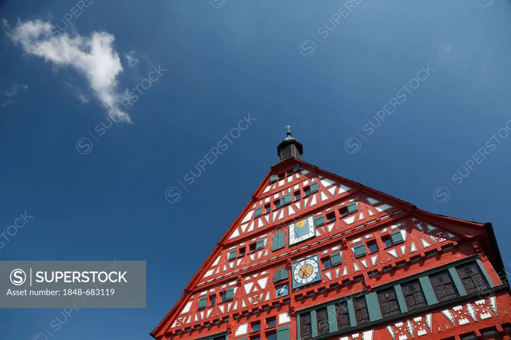 City hall, historic half-timbered building built between 1556 and 1557, Marktplatz square, Grossbottwar, Baden-Wuerttemberg, Germany, Europe