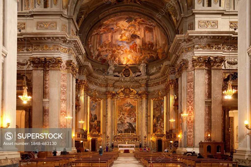 Interior and altar of the Jesuit Church of Saint Ignatius of Loyola at Campus Martius, Rome, Lazio, Italy, Europe