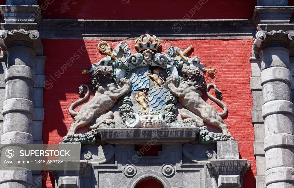 Baroque facade bearing the arms of the Prince-Bishop Maximilian Heinrich of Bavaria at the Church of Saint Gerard, Notre-Dame-de-l'Immaculée-Conceptio...