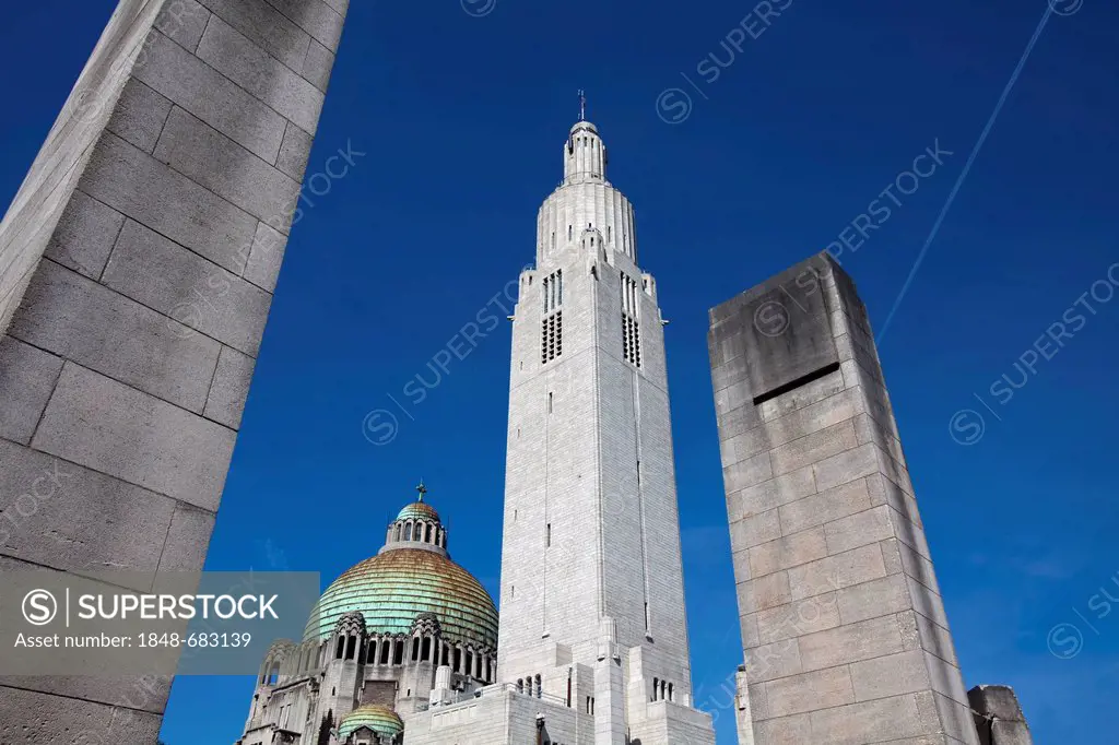 The Basilica of Sacre Coeur et Notre Dame de Lourdes and the Memorial Interallié memorial for the victims of the World Wars, Cointe, Liège, Wallonia o...
