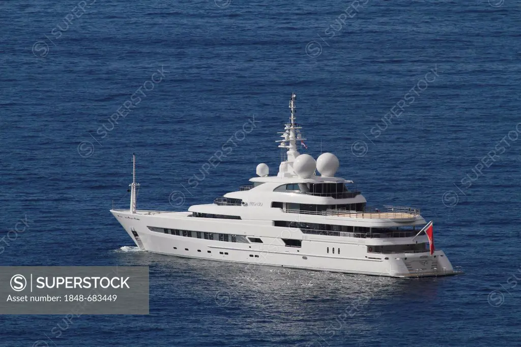 Pegaso, a cruiser and research vessel, built by Freire Shipyard, length: 73.60 m, built in 2011, anchored off Monaco, French Riviera, Mediterranean Se...