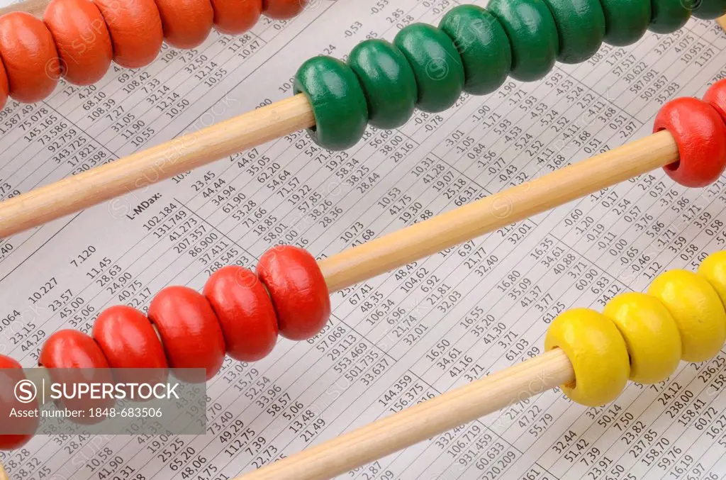 Abacus and index charts, symbolic image for the stock market