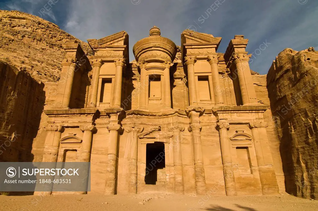 Ancient tomb carved in the rock, Ed Deir, Ad Deir, Petra, Jordan, Middle East, Asia