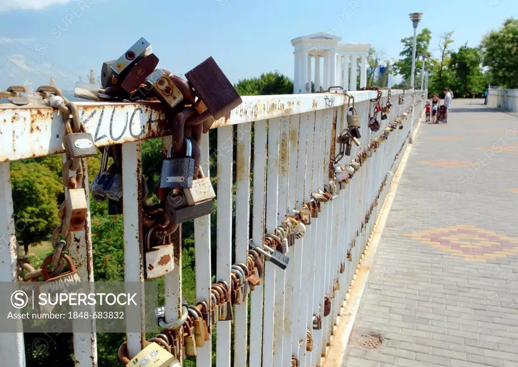 Locks on the Mother-in-law's bridge, the love character, Odessa, Ukraine, Europe