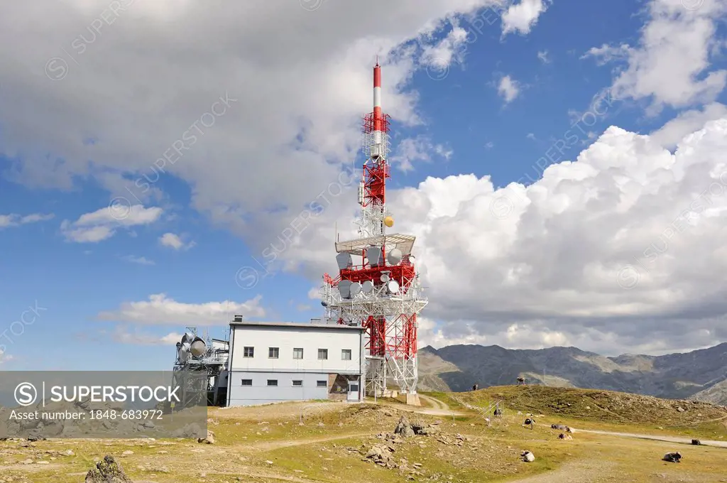 The 50 m high radio tower and transmitters on Patscherkofel mountain, 2248 m, Tux Alps, Tyrol, Austria, Europe