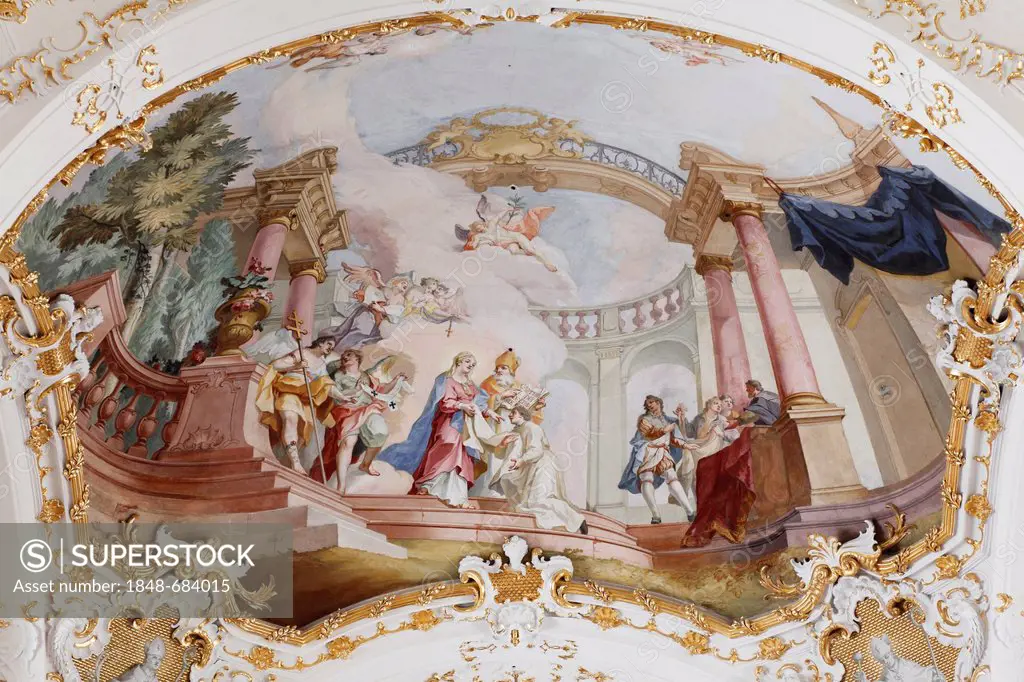 Ceiling fresco by Johann Baptist Zimmermann, Schaeftlarn monastery church, Upper Bavaria, Bavaria, Germany, Europe