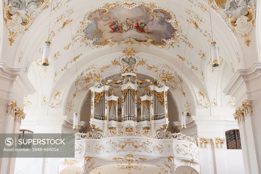 Organ, Schaeftlarn monastery church, Upper Bavaria, Bavaria, Germany, Europe