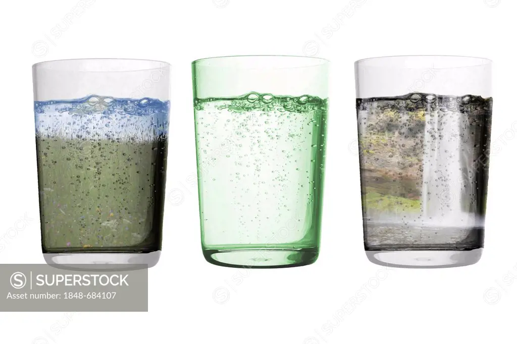 Illustration, three glasses of water