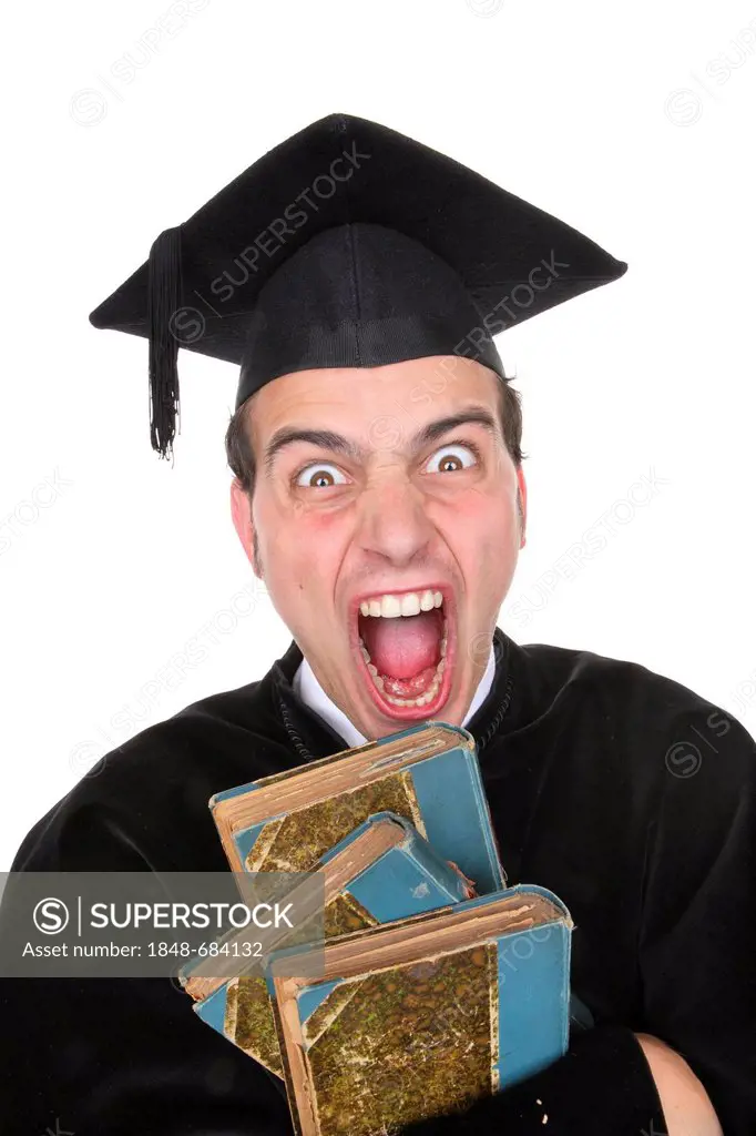 Screaming university graduate wearing a graduation cap