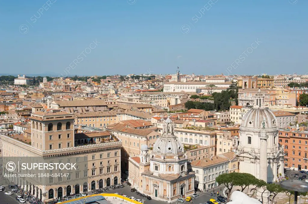 View from the National Monument to Victor Emmanuel II, Altare della Patria, overlooking Piazza Venezia with the Church of Santa maria di Loreto and th...