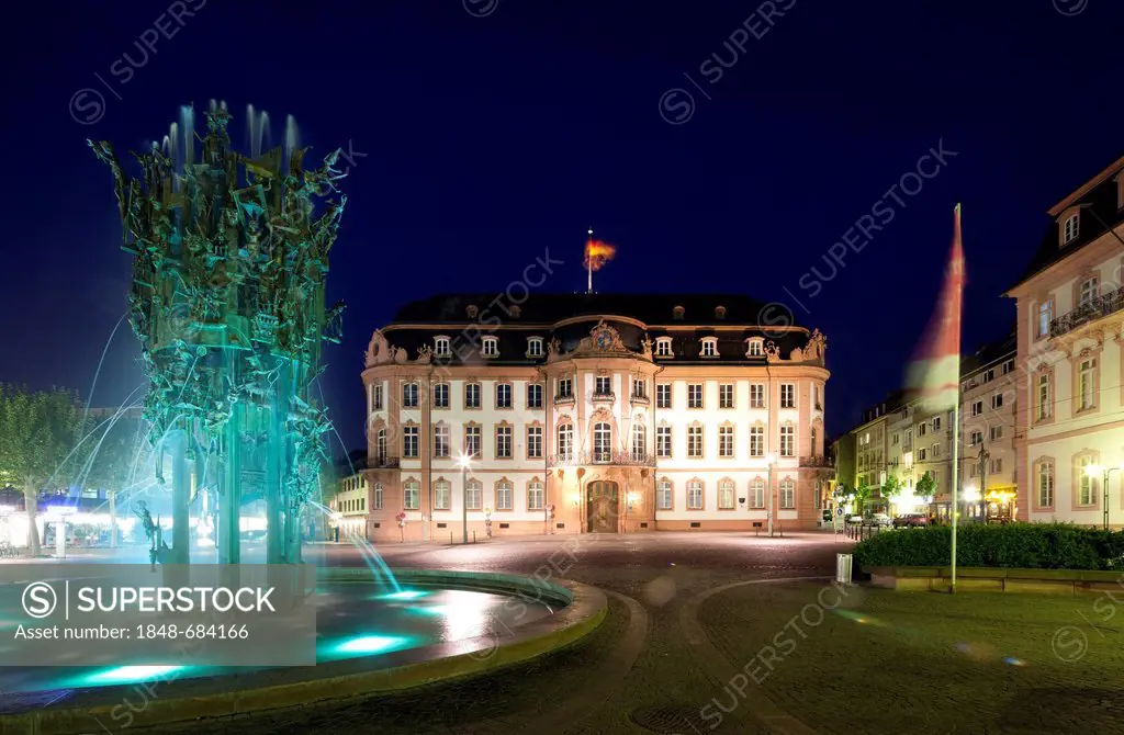 Fastnachtsbrunnen, Carnival Fountain, former Osteiner Hof, Court of Ostein, seat of the Commander of the Bundeswehr, Mainz, Rhineland-Palatinate, Germ...