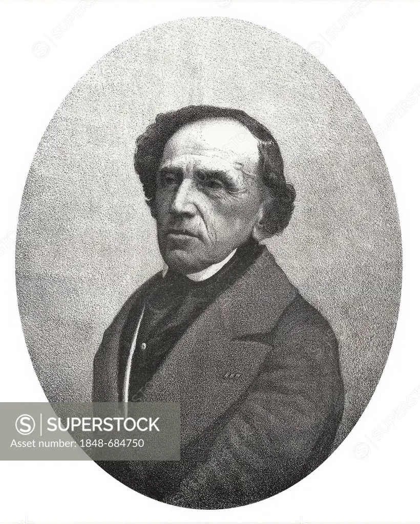 Historic lithography from the 19th century, portrait of Giacomo Meyerbeer, also known as Jakob Liebmann Meyer Beer, 1791 - 1864, a German composer and...