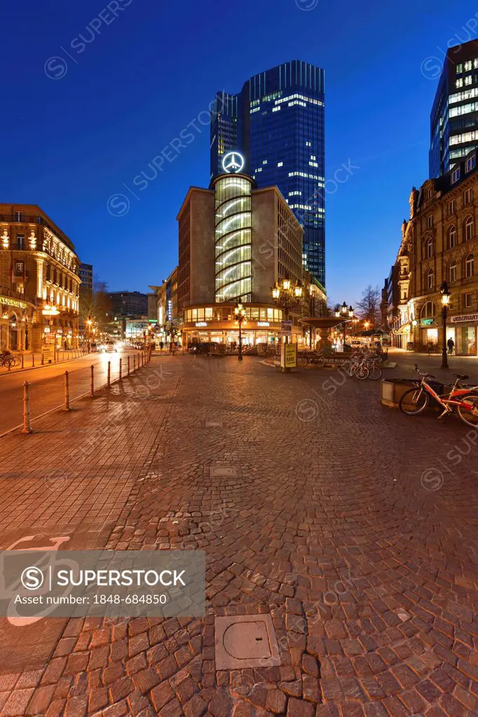 Willy-Brandt-Platz square, looking towards the ECB, European Central Bank and the Mercedes-Haus building, Frankfurt, Hesse, Germany, Europe