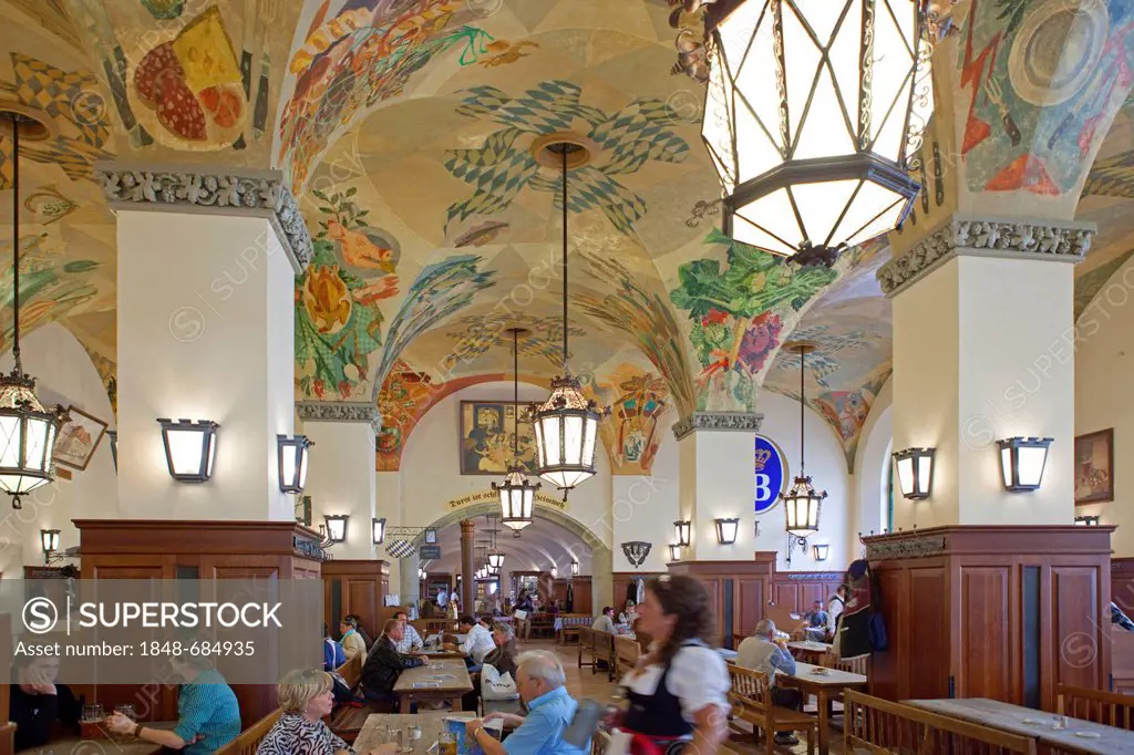 Hofbraeuhaus, state court-brewery, interior, Munich, Bavaria, Germany, Europe