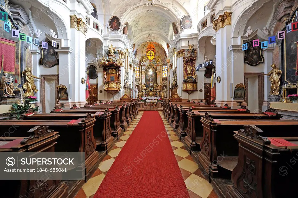 High altar with the high altar painting, choir, abbey church, Augustinian monastery, Duernstein Abbey, Wachau Cultural Landscape, a UNESCO World Herit...