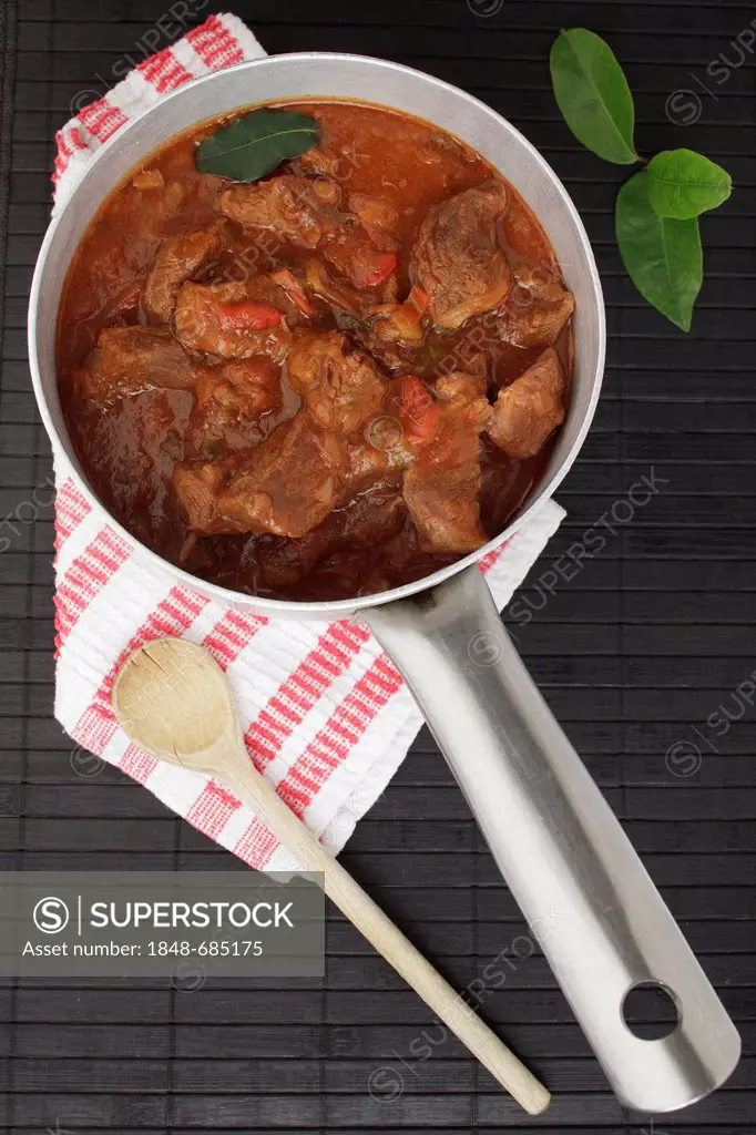 Beef stew or goulash in a pot