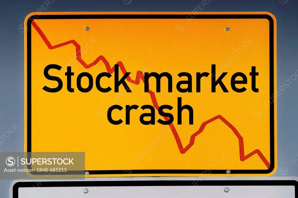Place-name sign with declining stock chart, lettering stock market crash, symbolic image