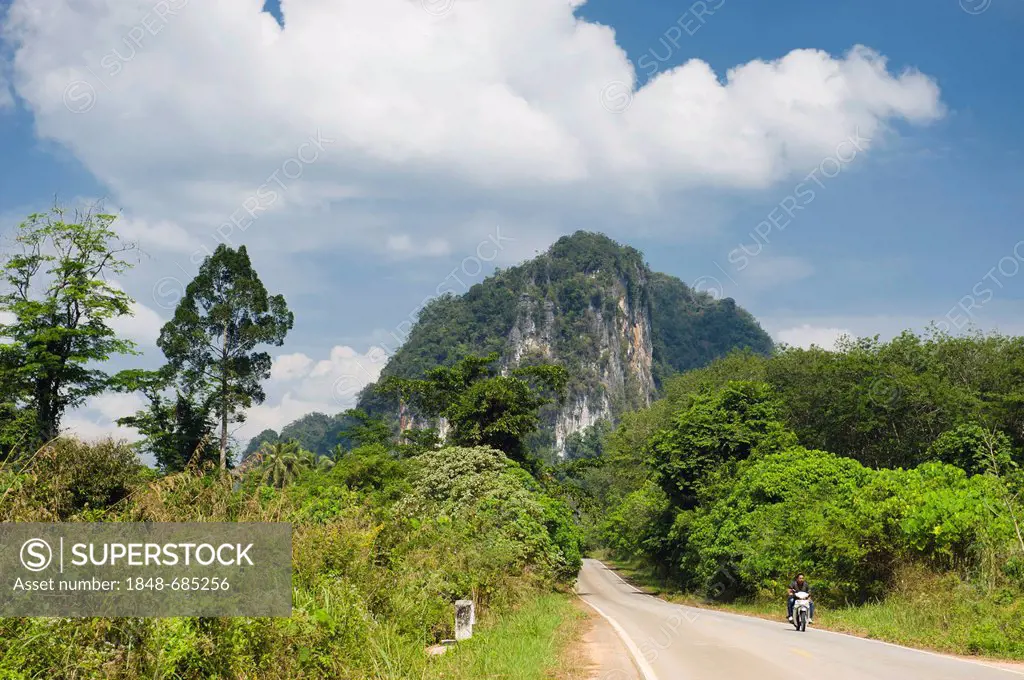 Karst mountains near Ao Luk, road to Phang Nga, Thailand, Southeast Asia