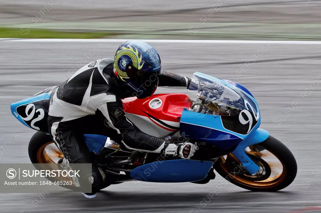 Motorcycle racer Julian Mayer, Austria, competes in the IDM 125 cup on August 20. 2011 in Zeltweg, Austria, Europe