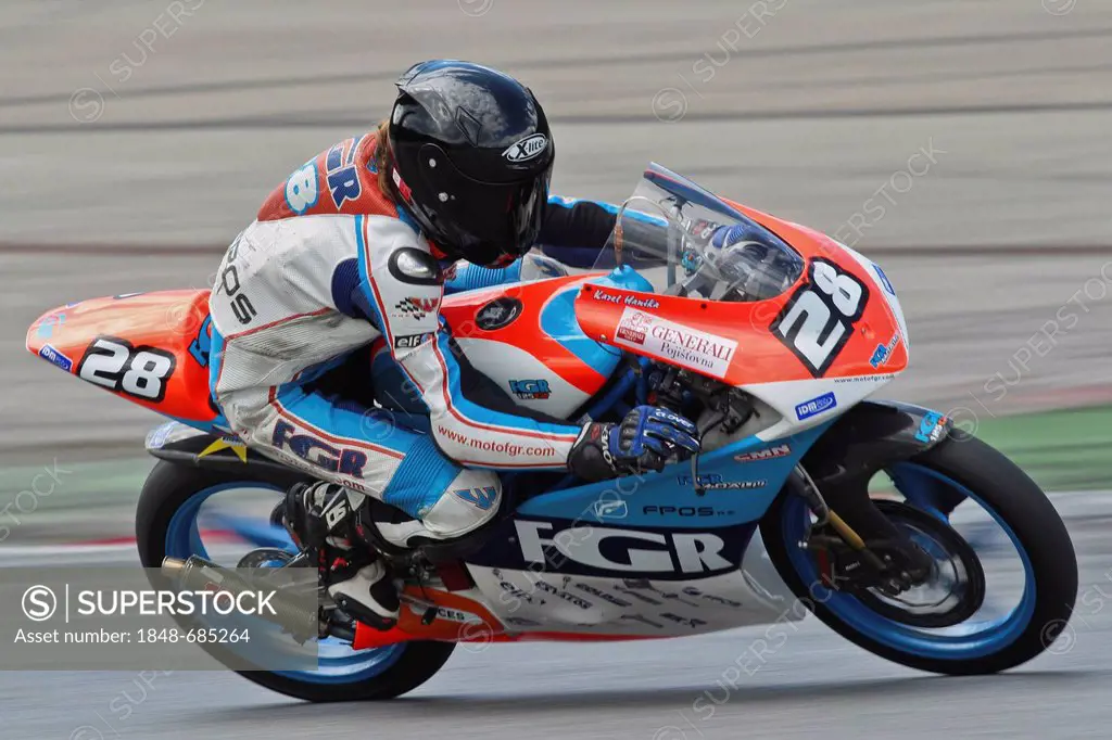 Motorcycle racer Karel Hanika, Czech Republic, competes in the IDM 125 cup on August 20. 2011 in Zeltweg, Austria, Europe