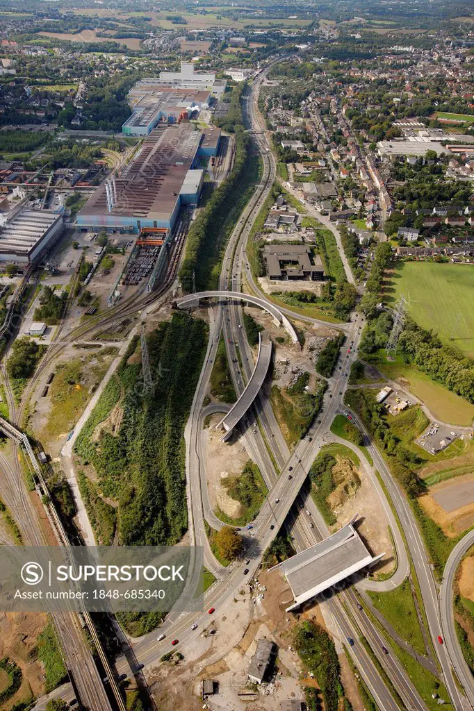 Aerial view, Stahlhausen junction, A40 motorway, B1 highway, Ruhrschnellweg, Bochum, Ruhr Area, North Rhine-Westphalia, Germany, Europe