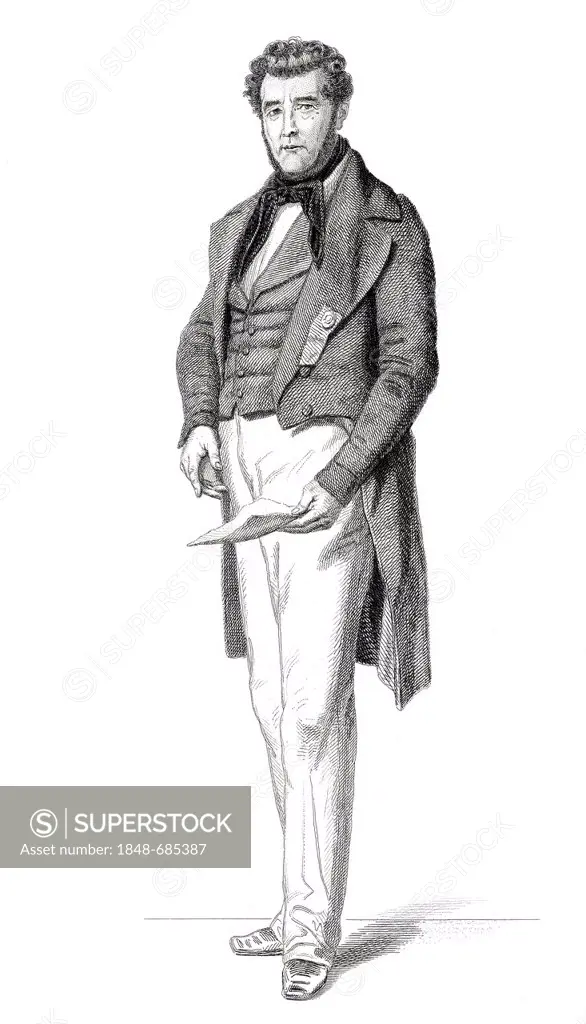 Historic steel engraving from the 19th century, image of the French politician Alexandre Benoit Loiset, 1797 - 1858, member of the French National Ass...