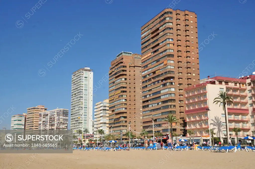 Skyscrapers, beach Playa Levante in Benidorm, Costa Blanca, Spain, Europe