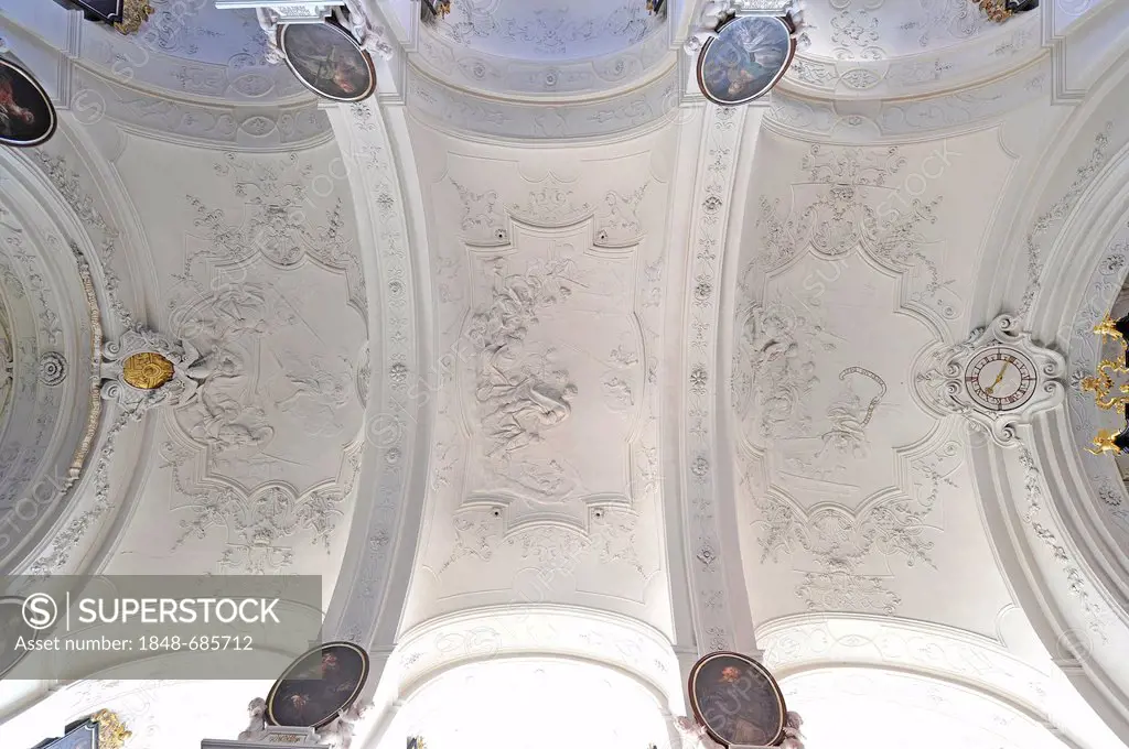 Baroque ceiling, abbey church, Augustinian monastery, Duernstein Abbey, Wachau Cultural Landscape, a UNESCO World Heritage site, Lower Austria, Austri...