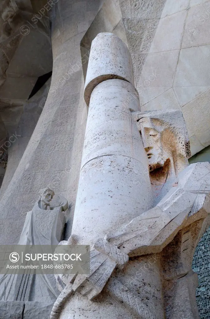 Sculpture of Jesus being flogged on the Passion Facade, La Sagrada Familia, Temple Expiatori de la Sagrada Familia, Basilica and Expiatory Church of t...