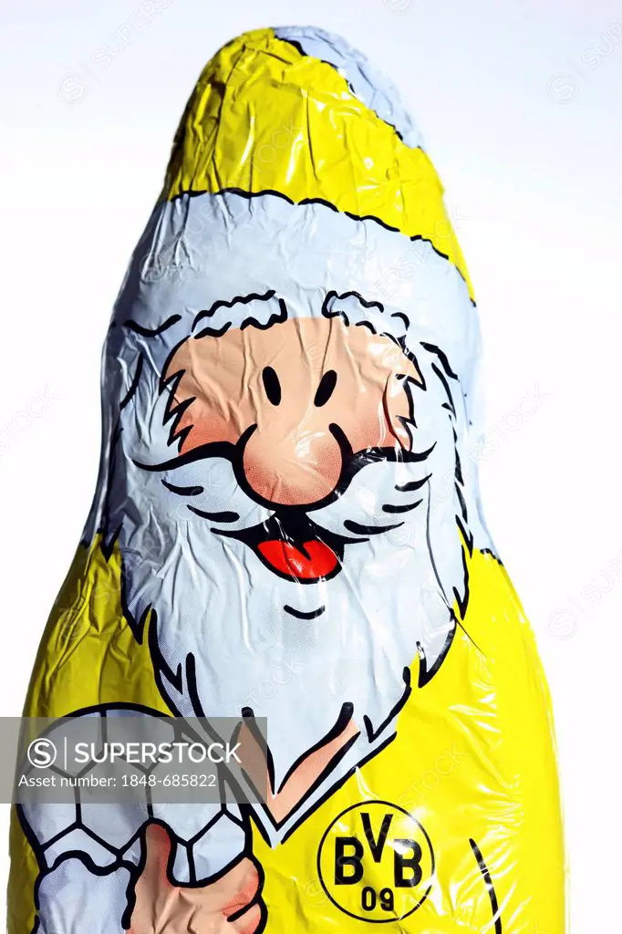 Chocolate Santa Claus, Father Christmas, with the logo of the Borussia Dortmund football club