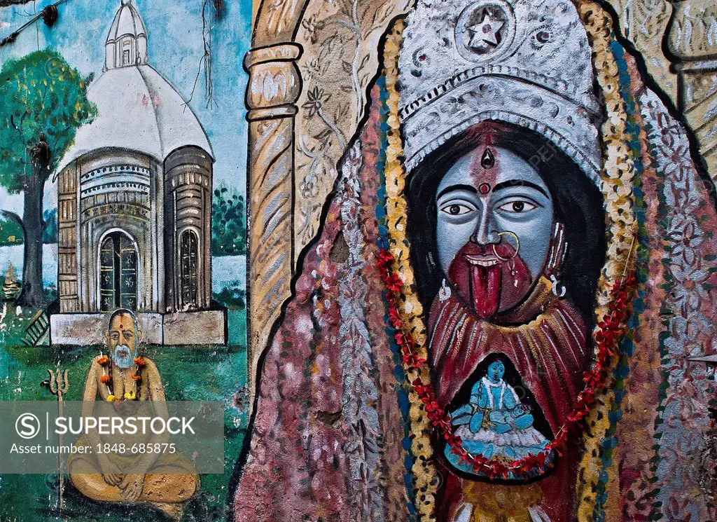 Mural painting, Kali, near Kalighat temple, Kolkata, Calcutta, India, Asia