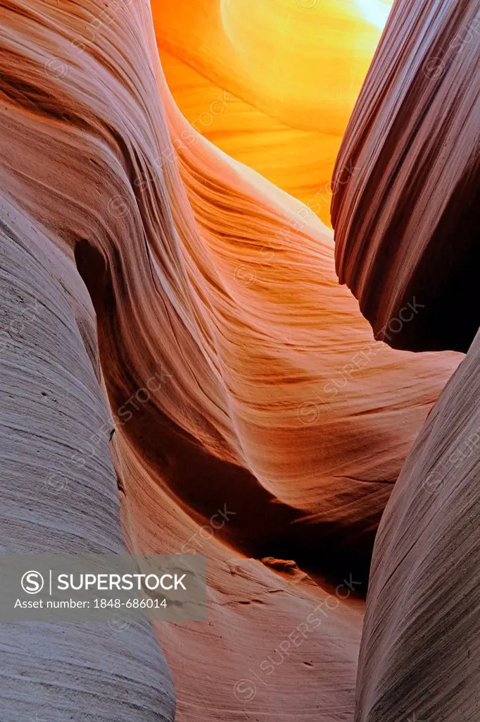 Rock formations, colours and textures in the Antelope Slot Canyon, Arizona, USA