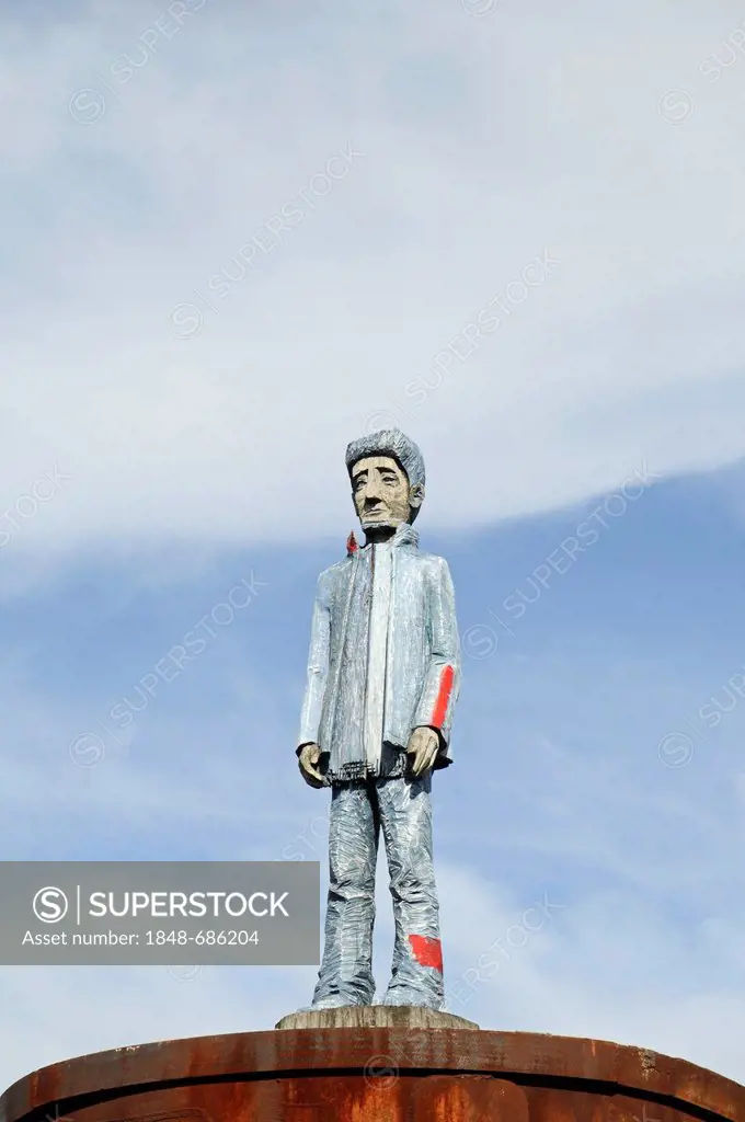 Sculpture of a standing man, museum platform, central station, LVR Industrial Museum in Oberhausen, Ruhrgebiet area, North Rhine-Westphalia, Germany, ...