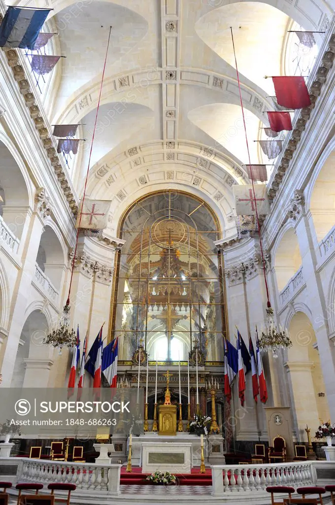 Interior view of the choir, altar, Saint-Louis des Invalides Church, L'Hôtel national des Invalides building complex, a retirement home for war vetera...