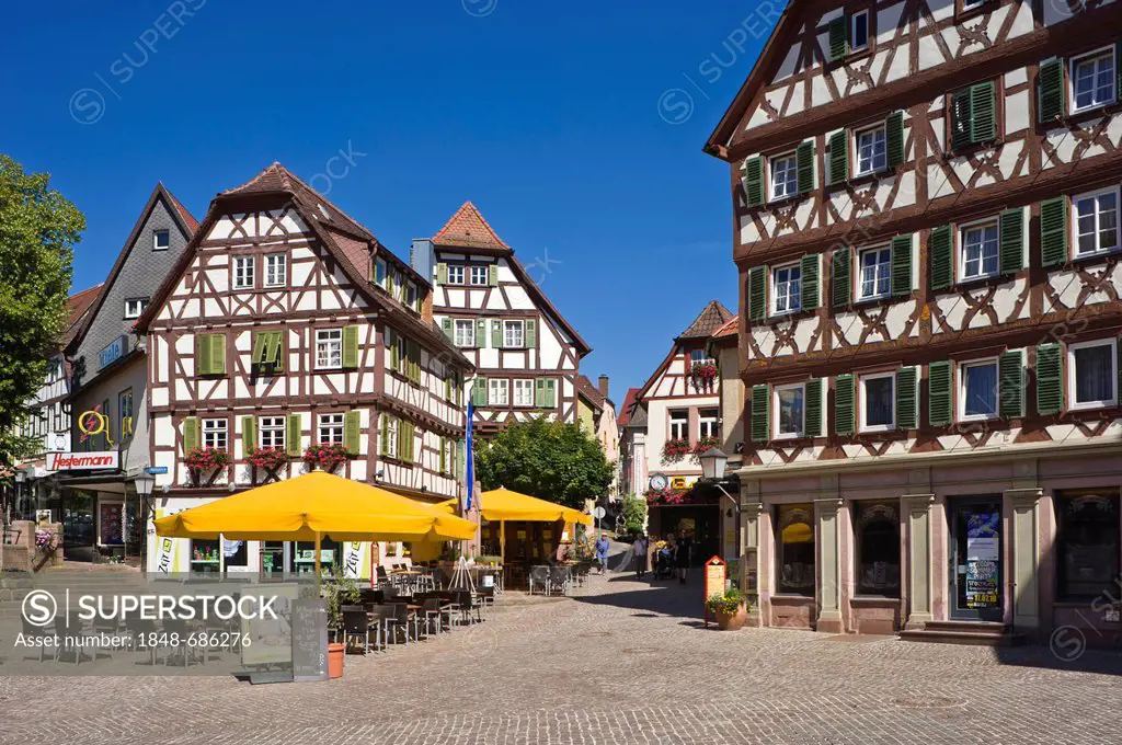 Half-timbered houses on the market square, Mosbach, Odenwald, Rhein-Neckar-Kreis district, Baden-Wuerttemberg, Germany, Europe