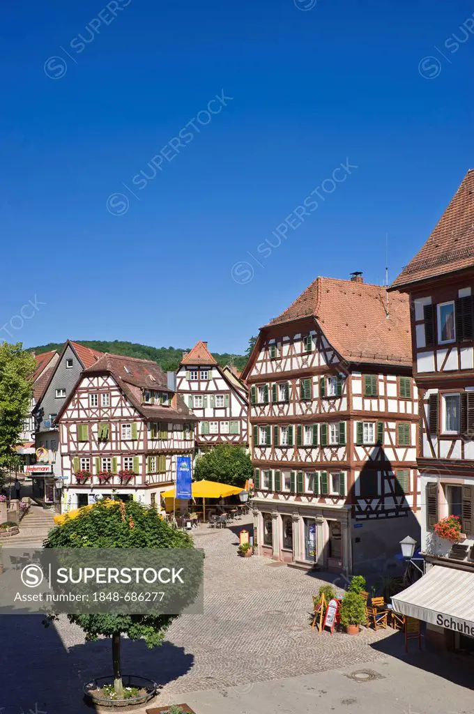 Half-timbered houses on the market square, Mosbach, Odenwald, Rhein-Neckar-Kreis district, Baden-Wuerttemberg, Germany, Europe