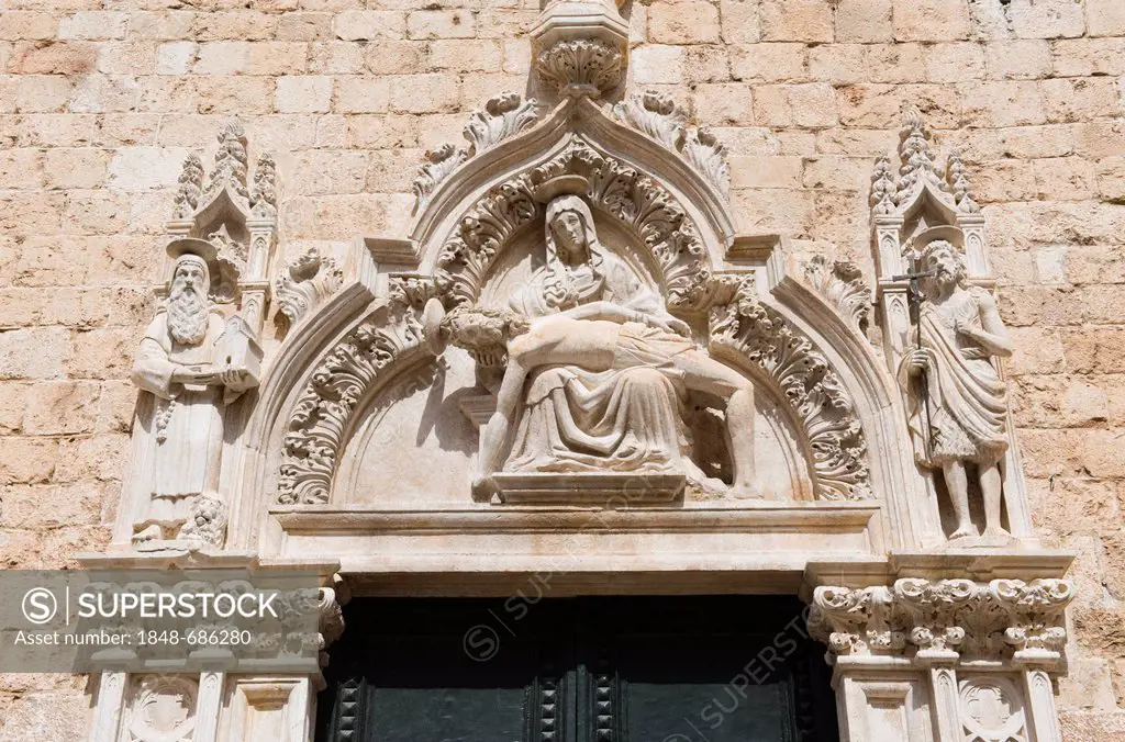 Pieta, relief on facade of St Saviour Church, Dubrovnik, Dalmatia, Croatia, Europe