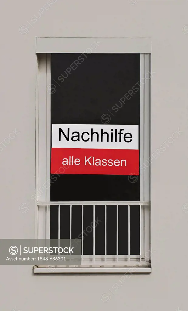 Sign on a window, Nachhilfe alle Klassen, German for tutoring for all classes