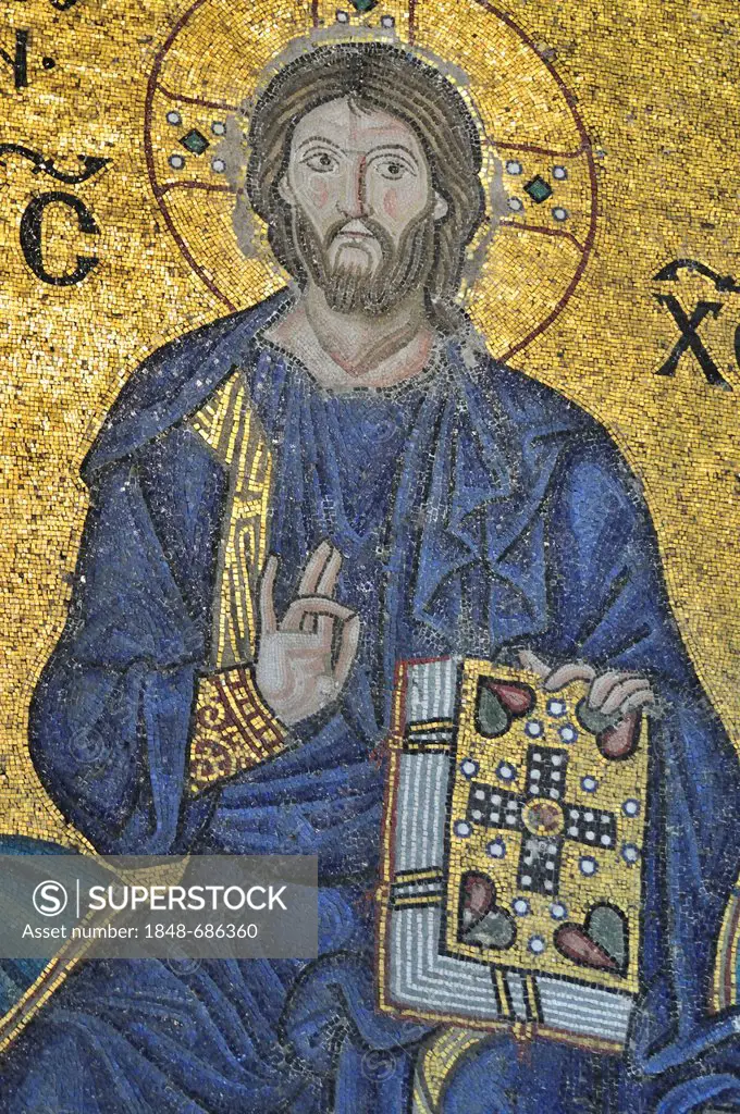 Mosaic of the blessing Jesus Christ, 12th century, south gallery, Hagia Sophia, Istanbul, Turkey, Europe